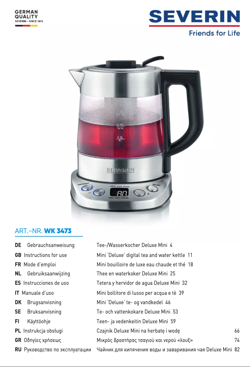 Page n°1 - Manuel utilisateur Severin WK 3473