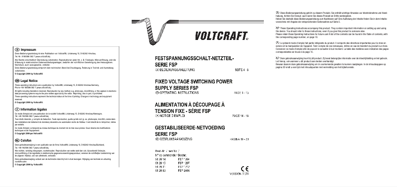 Page n°1 - Manuel utilisateur Voltcraft FSP 2405
