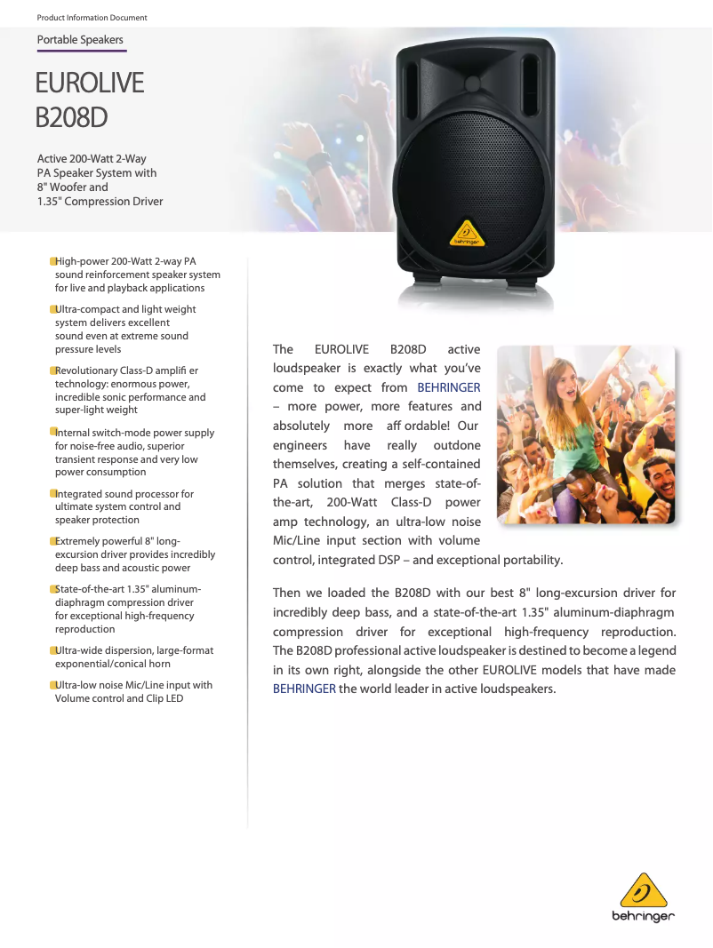 Image de la première page du manuel de l'appareil Eurolive B208D