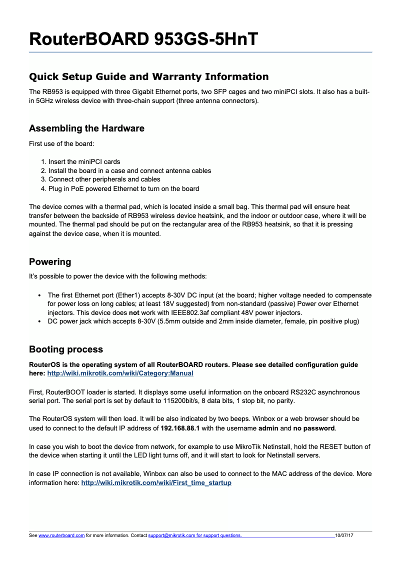 Page n°1 - Manuel utilisateur Mikrotik RB953GS-5HnT-RP-US