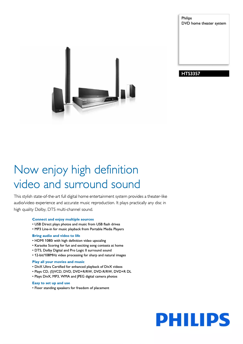 Page 1 de la notice Fiche technique Philips HTS3357
