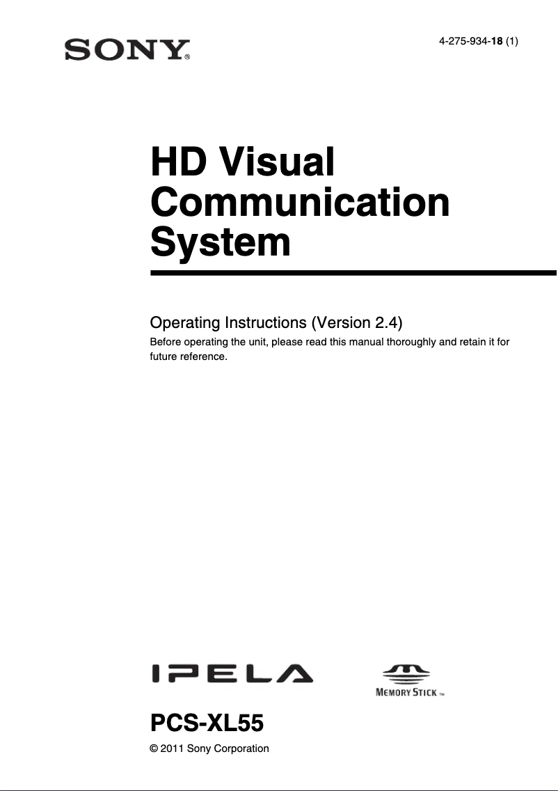 Page 1 de la notice Manuel utilisateur Sony PCS-XL55