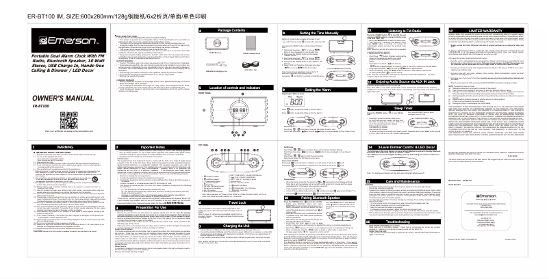 Page n°1 - Manuel utilisateur Emerson ER-BT100