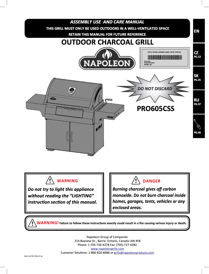 Page n°1 - Manuel utilisateur Napoleon Charcoal Professional