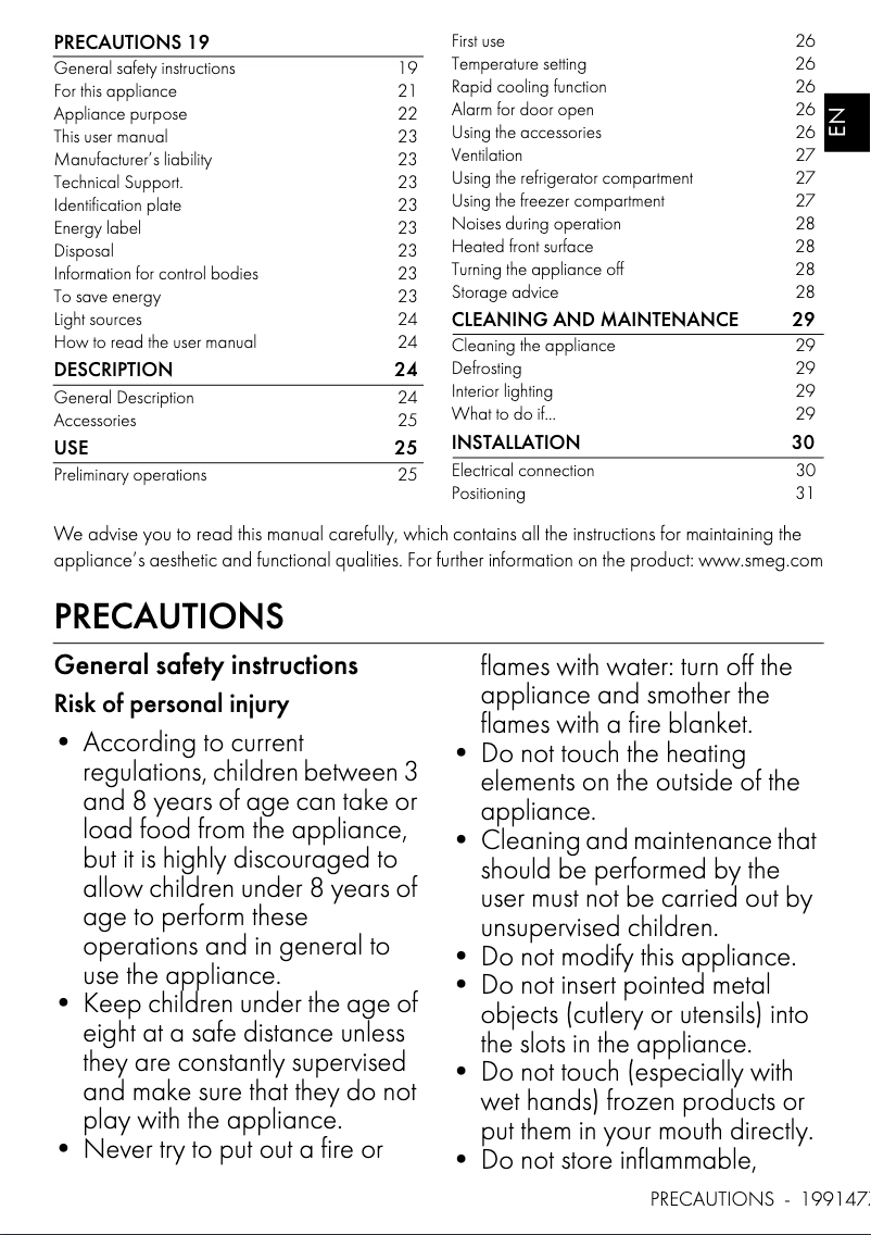 Page 1 de la notice Brochure Smeg FAB28RDBLV5