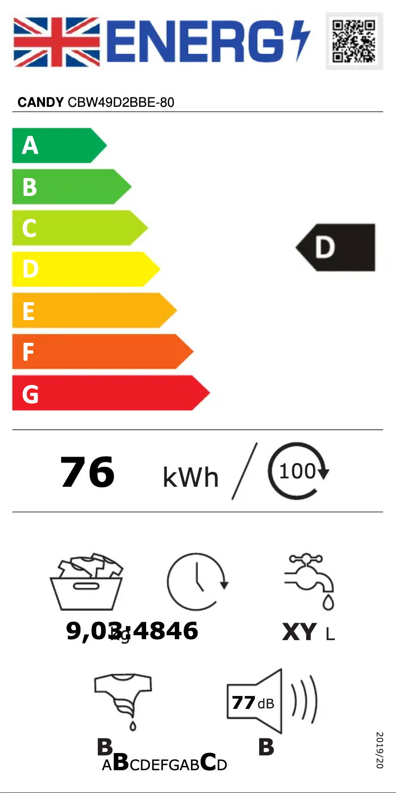 Page n°1 - Label énergétique Candy CBW49D2BBE-80