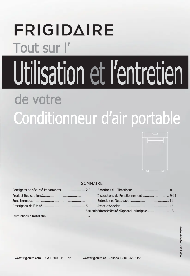 Page n°1 - Manuel utilisateur Frigidaire FRA053PU1