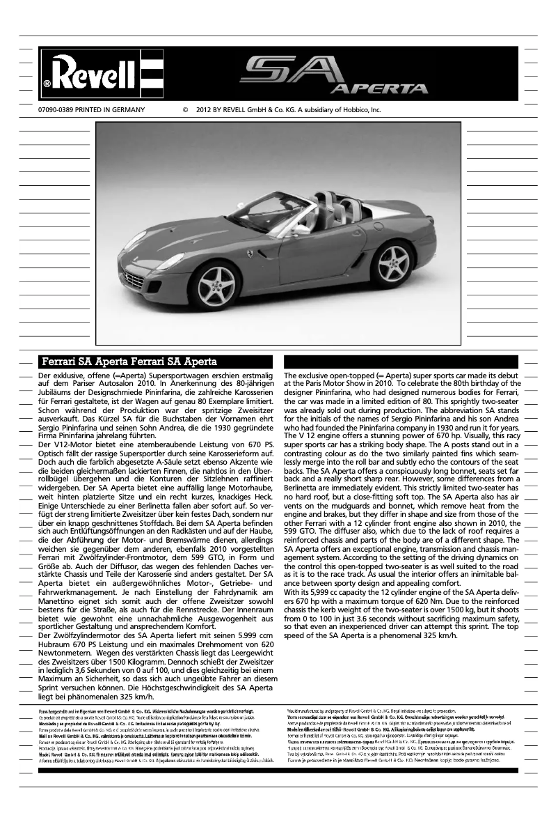 Image de la première page du manuel de l'appareil Ferrari SA Aperta