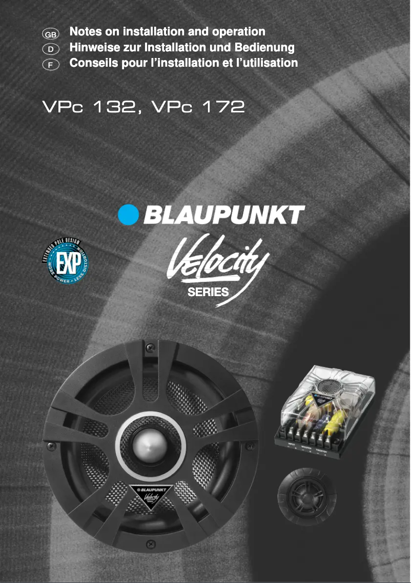 Page n°1 - Manuel utilisateur Blaupunkt VPC 132 VELOCITY