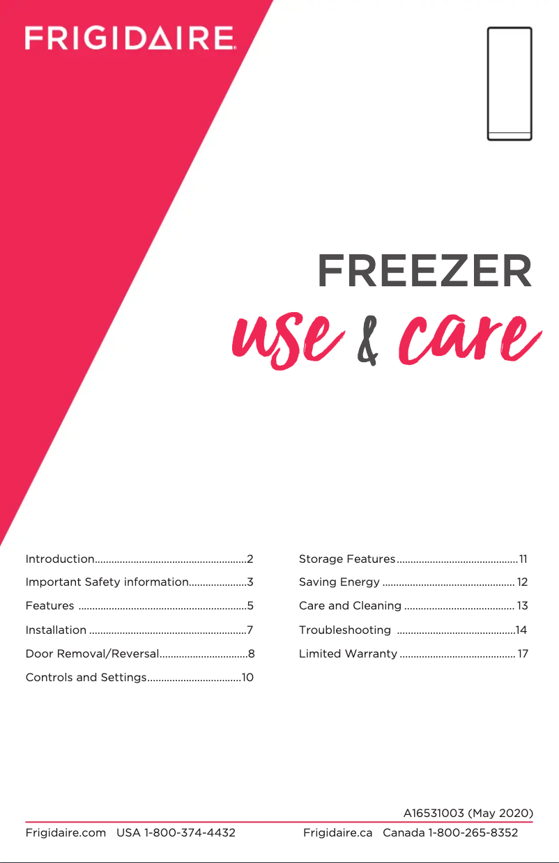 Page n°1 - Manuel d'utilisation et d'entretien Frigidaire FFFU16F2VW