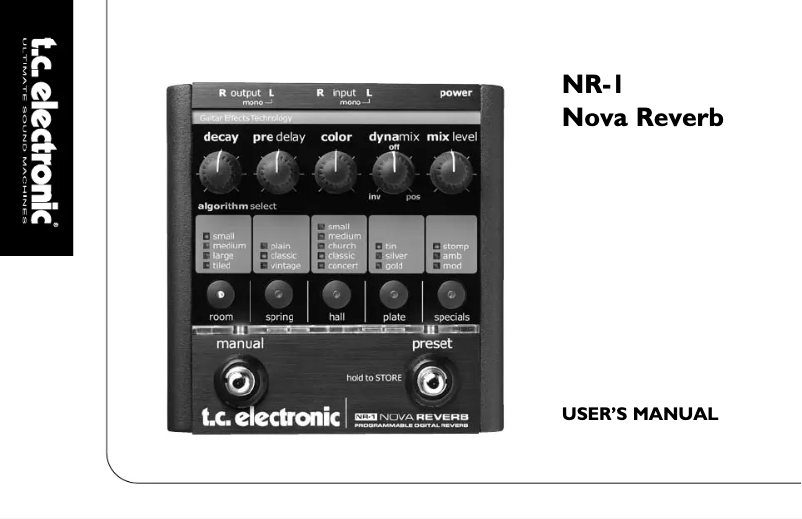 Page n°1 - Manuel utilisateur TC Electronic Nova Reverb
