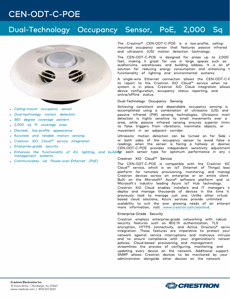 Page 1 de la notice Fiche technique Crestron CEN-ODT-C-POE