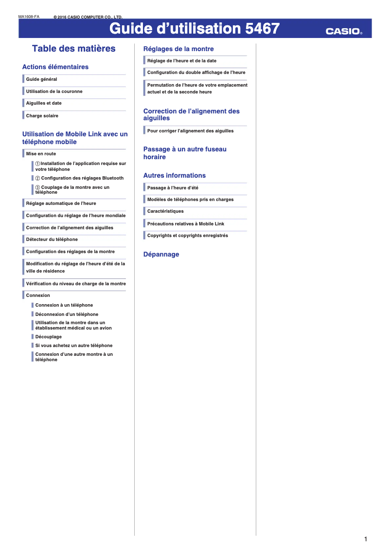 Page 1 de la notice Manuel utilisateur Casio Edifice 5467