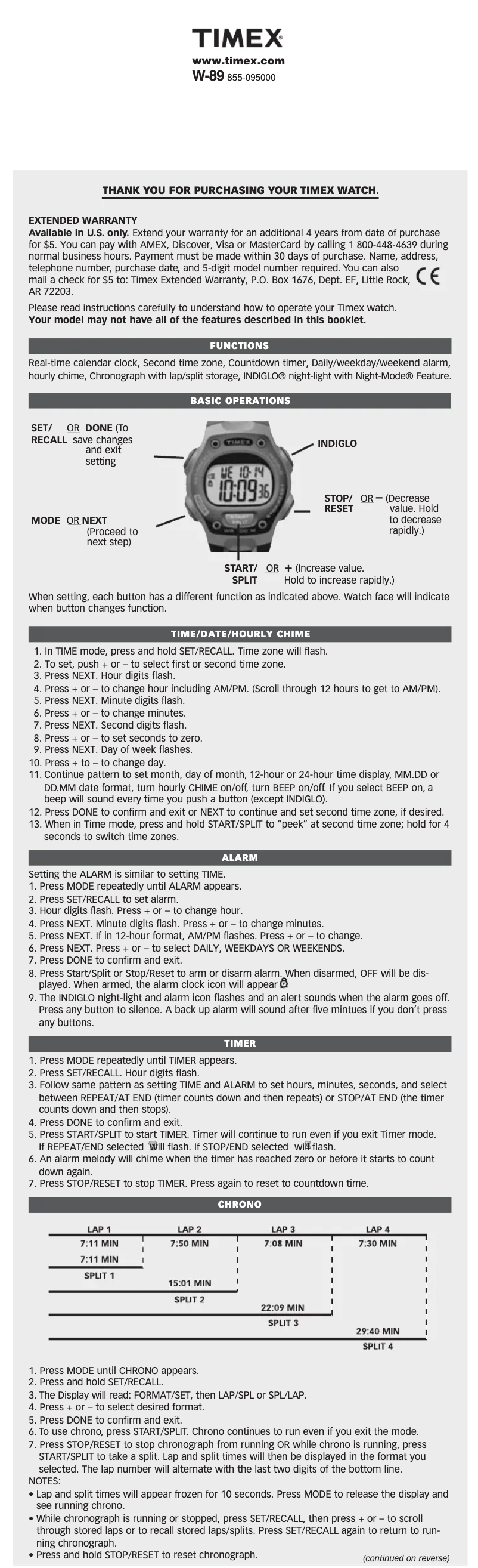 Page 1 de la notice Manuel utilisateur Timex T5K602