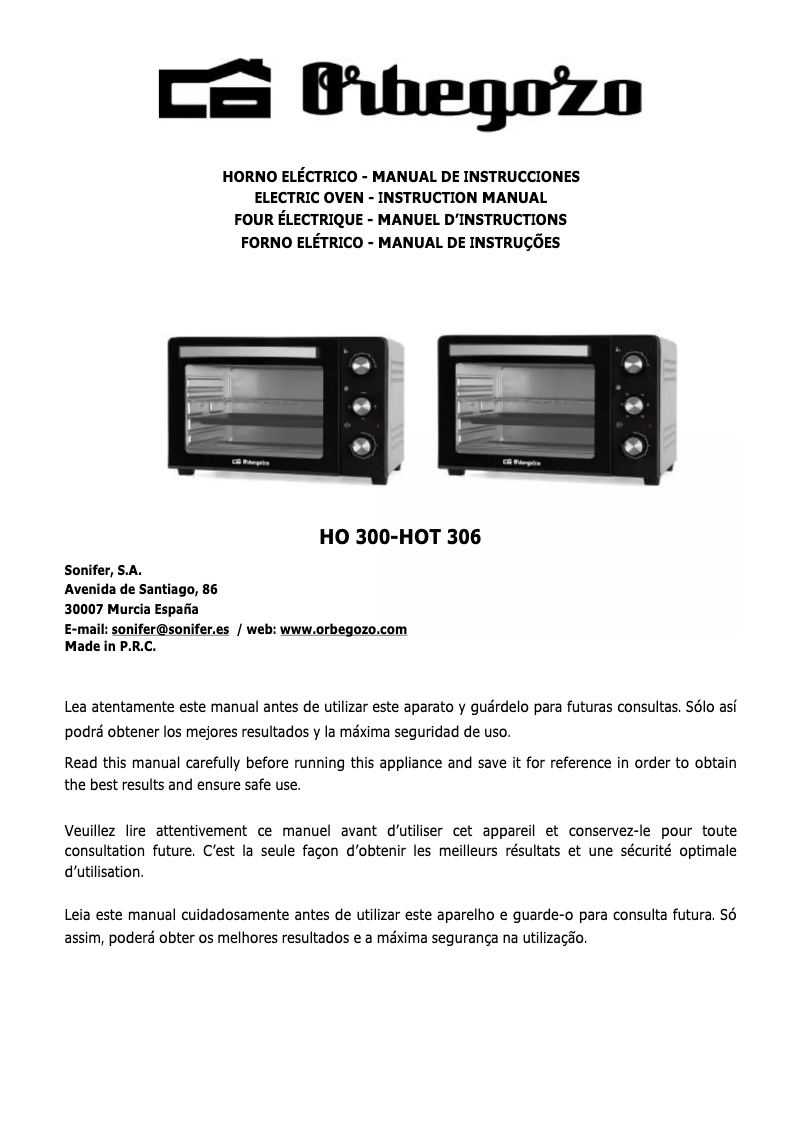 Page 1 de la notice Manuel utilisateur Orbegozo HO 300