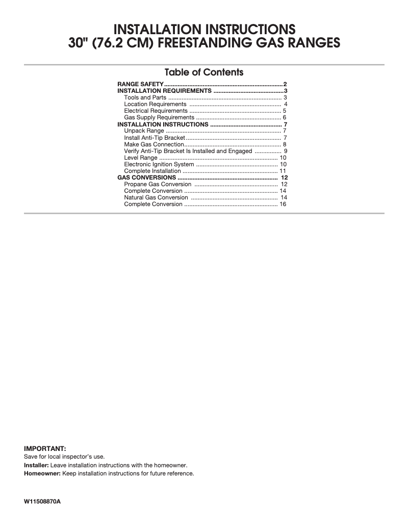 Page 1 de la notice Guide d'installation Whirlpool WFG320M0BS