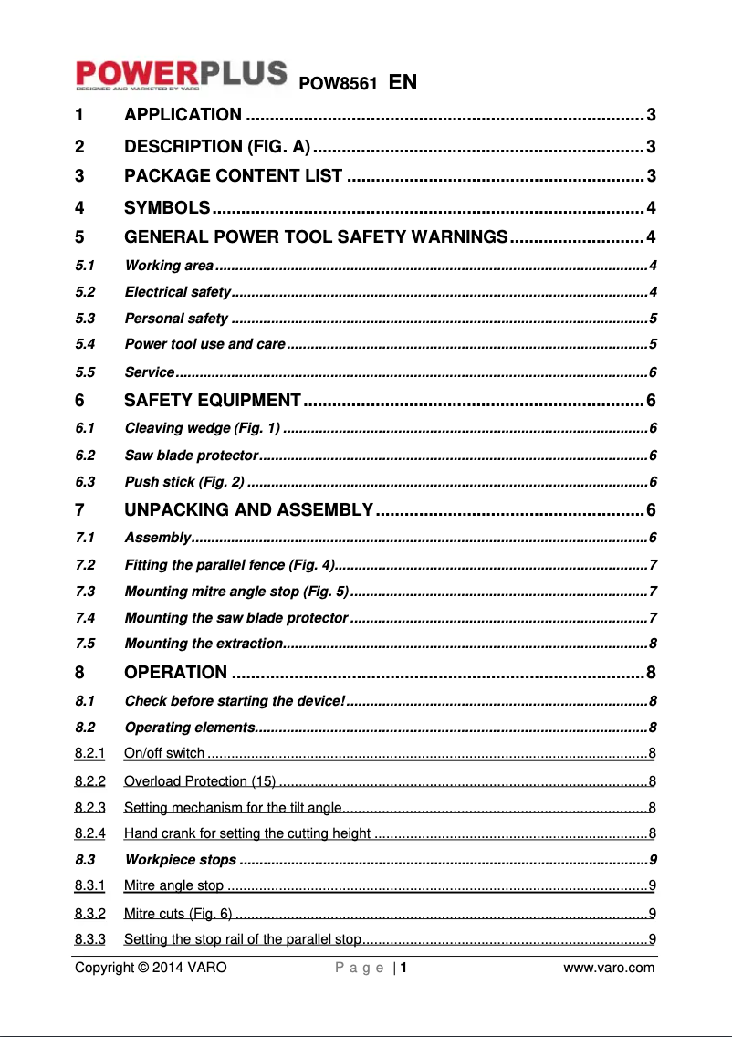 Image de la première page du manuel de l'appareil POW8561