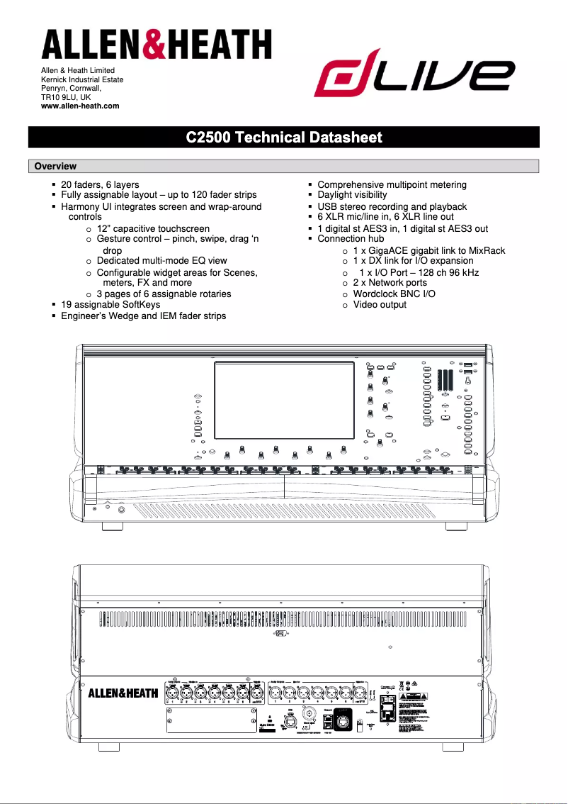 Page n°1 - Fiche technique Allen & Heath dLive C2500
