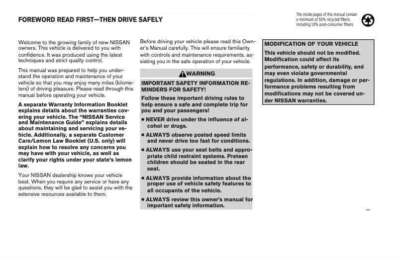 Page 1 de la notice Manuel utilisateur Nissan Sentra (2003)