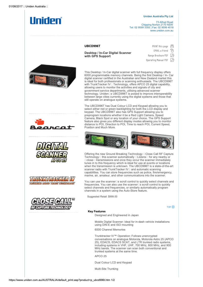 Image de la première page du manuel de l'appareil UBCD996T