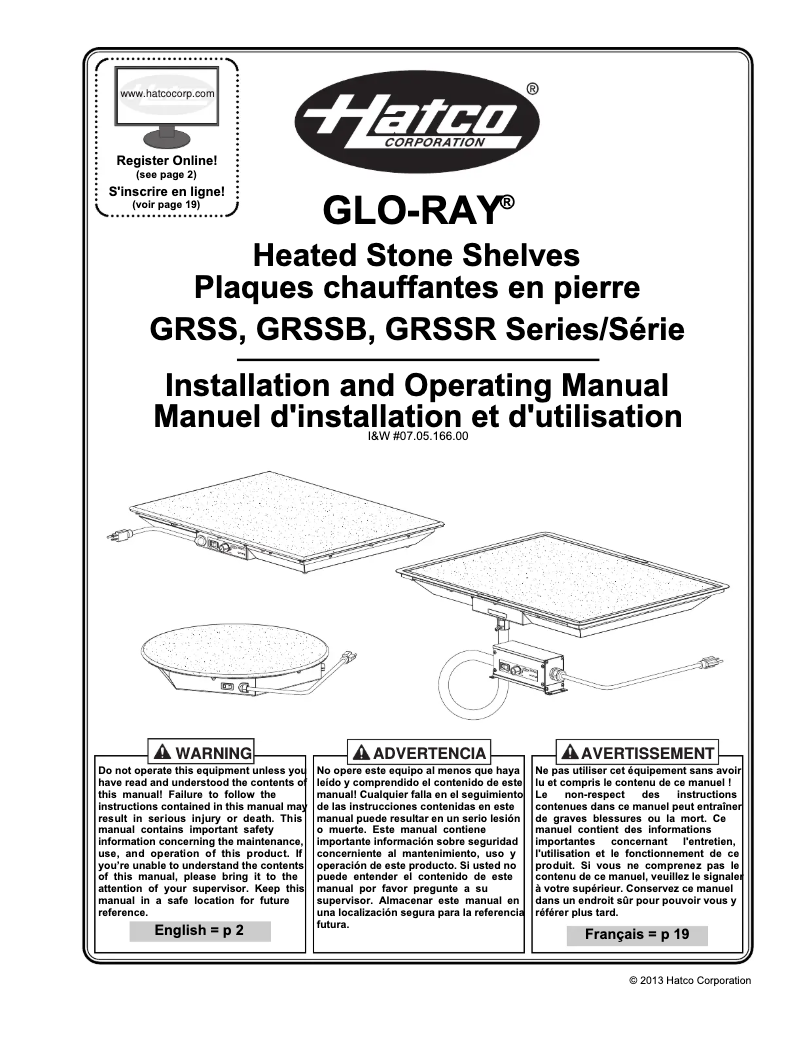 Page n°1 - Manuel utilisateur Hatco Glo-Ray GRSS-2418