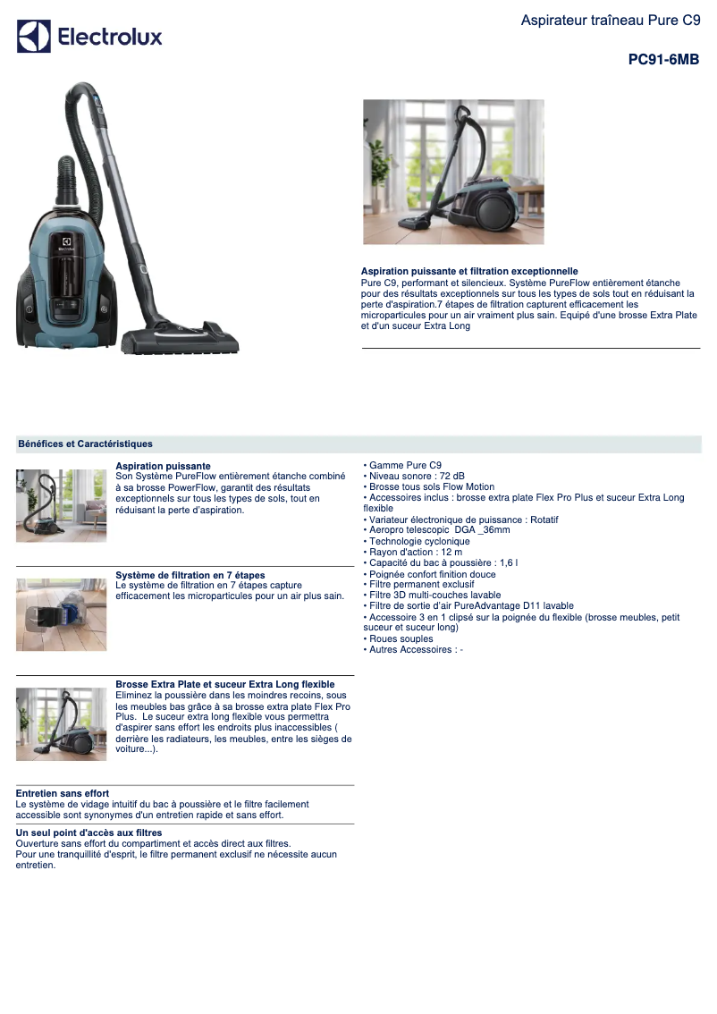 Page n°1 - Fiche technique Electrolux PC91-6MB