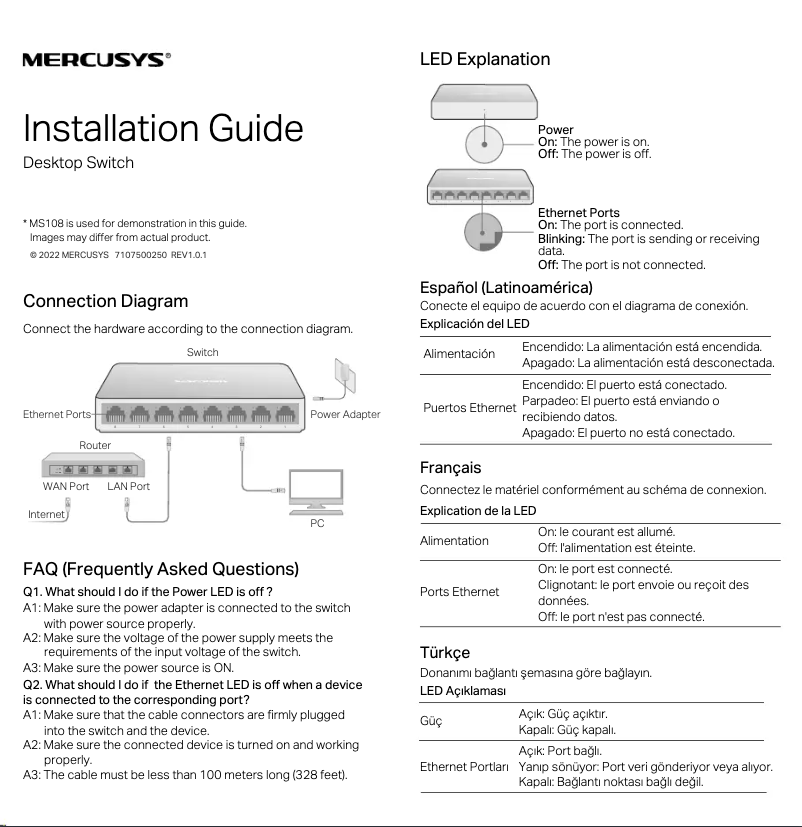 Page 1 de la notice Guide d'installation Mercusys MS108G