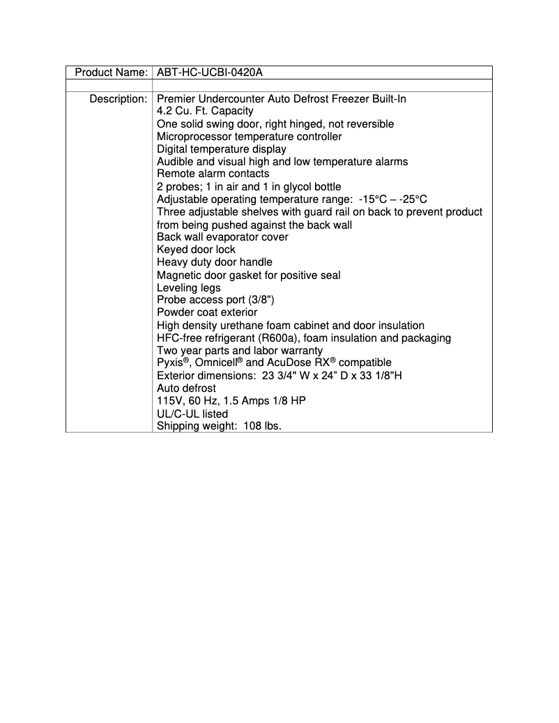 Page 1 de la notice Manuel utilisateur American BioTech Supply ABT-HC-UCBI-0420A