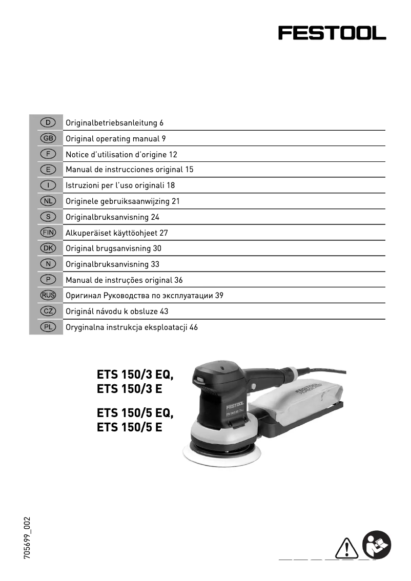 Page 1 de la notice Manuel utilisateur Festool ETS 150/3 E