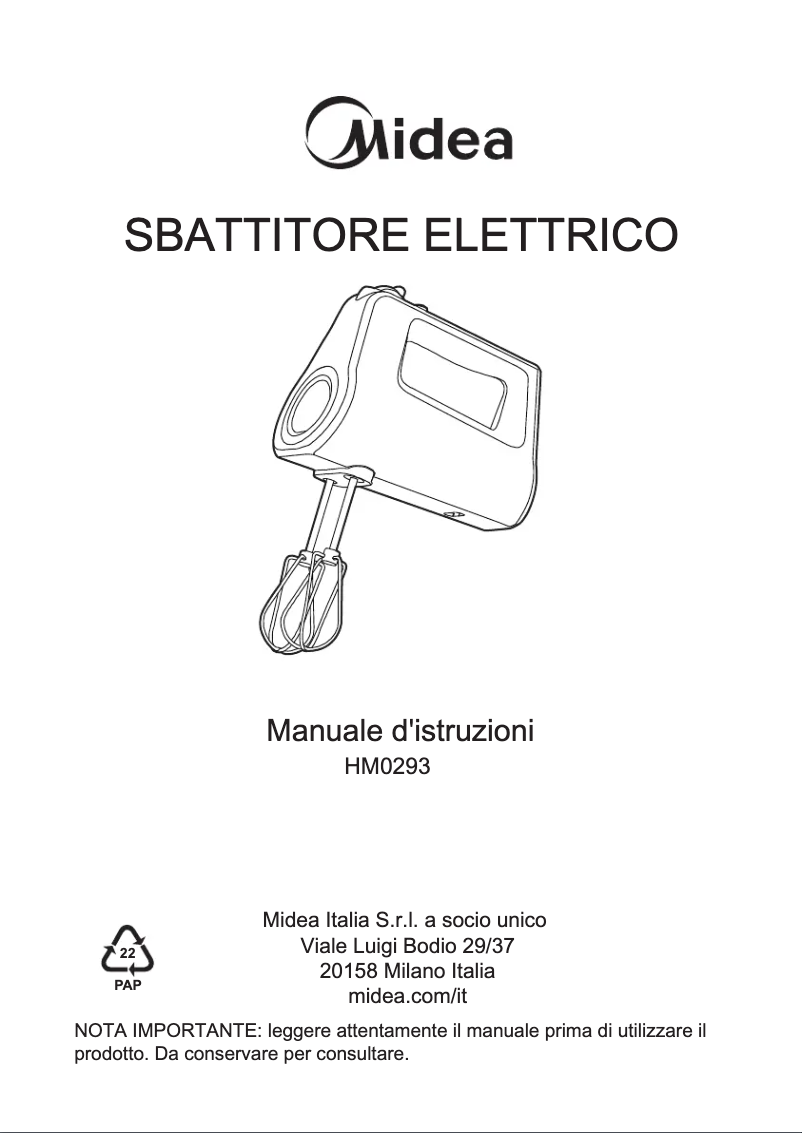 Page 1 de la notice Manuel utilisateur Midea HM0293