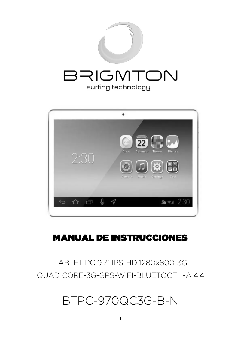 Page 1 de la notice Manuel utilisateur Brigmton BTPC-970 QC 3G B N