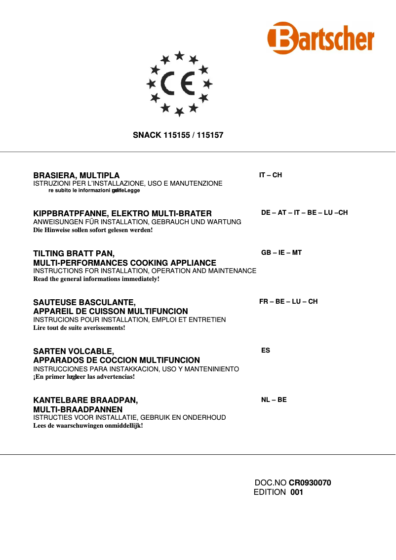 Page 1 de la notice Manuel utilisateur Bartscher 115114