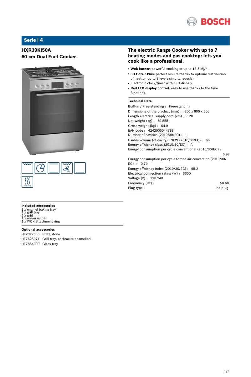 Página 1 del manual Ficha técnica Bosch Serie 4 HXR39KI50A