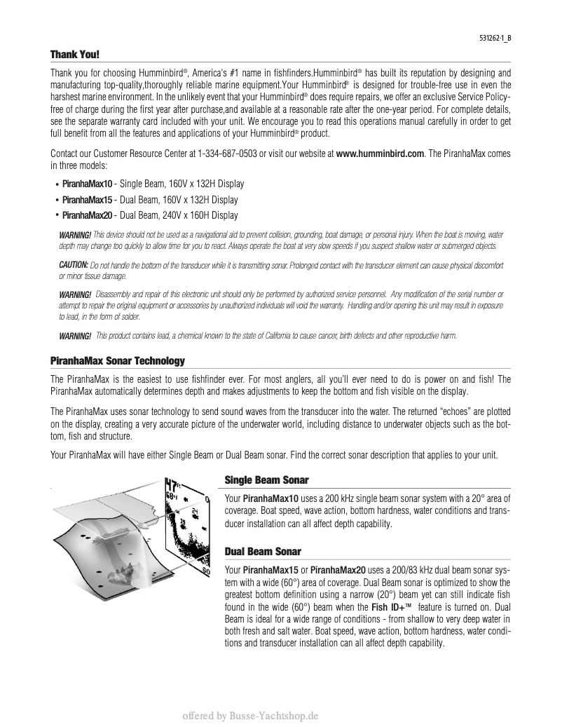 Image de la première page du manuel de l'appareil PiranhaMax 153