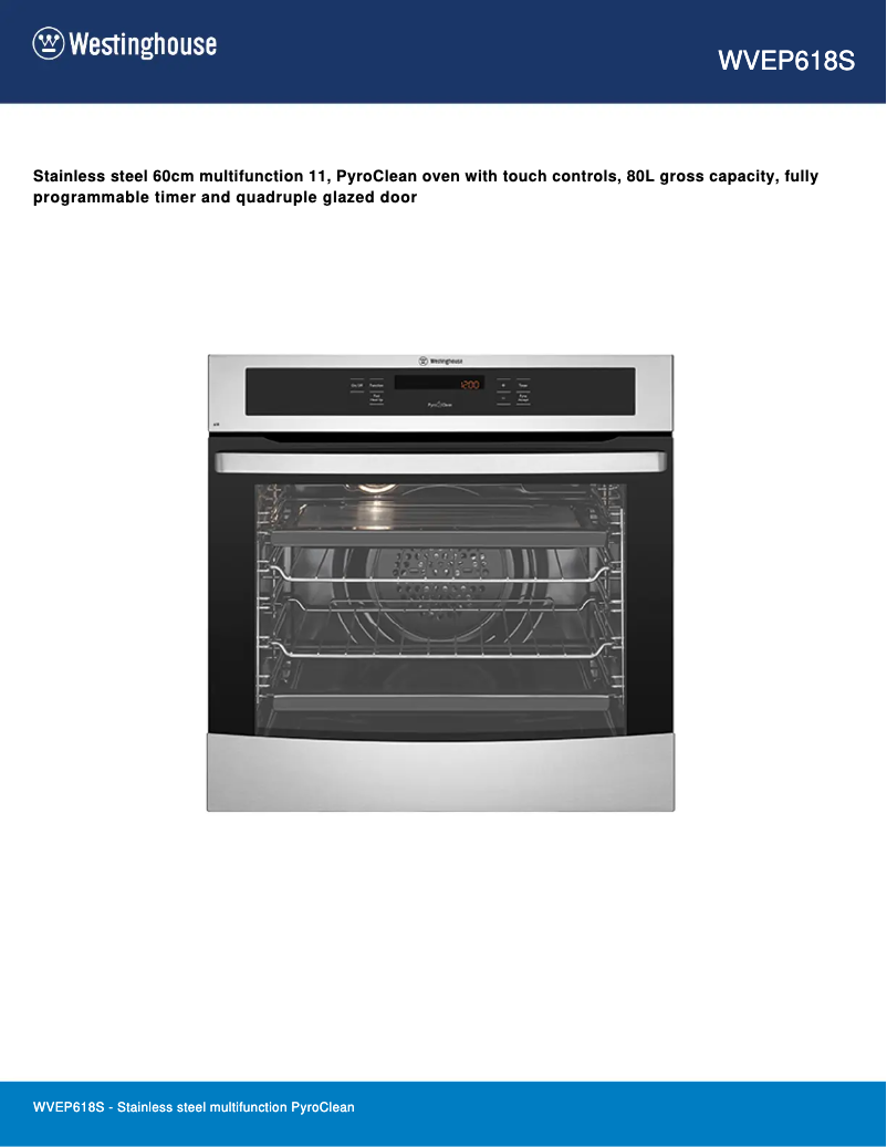 Page 1 de la notice Fiche technique Westinghouse WVEP618S