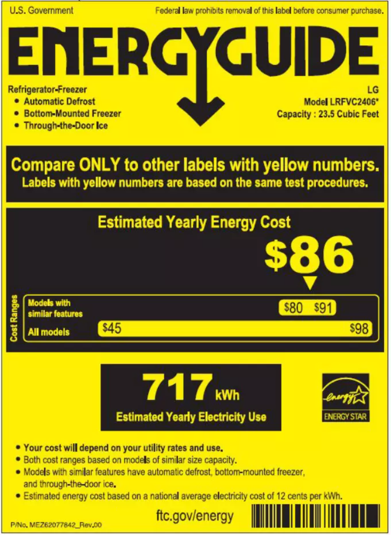 Page 1 de la notice Label énergétique LG LRFVC2406S