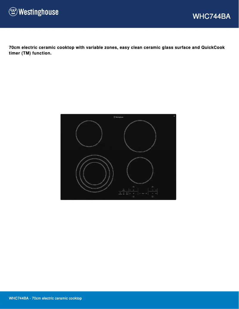 Page 1 de la notice Fiche technique Westinghouse WHC744BA