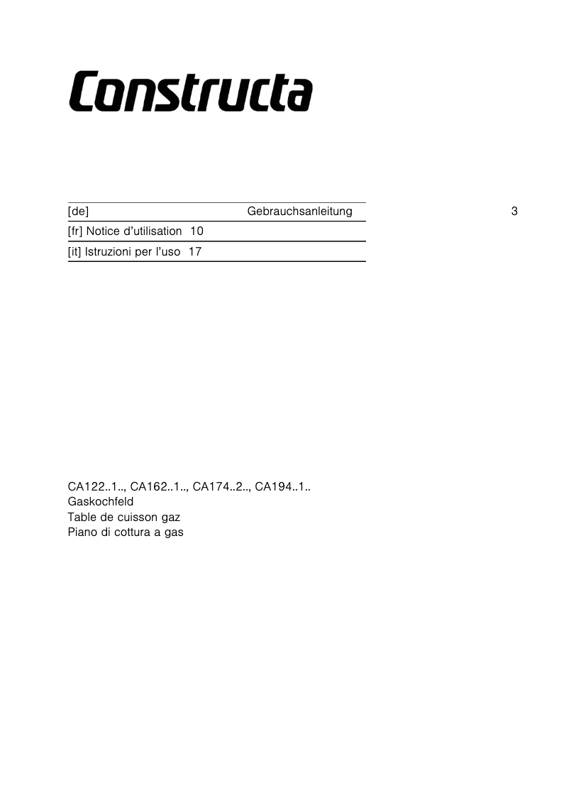 Page 1 de la notice Manuel utilisateur Constructa CA174652NL