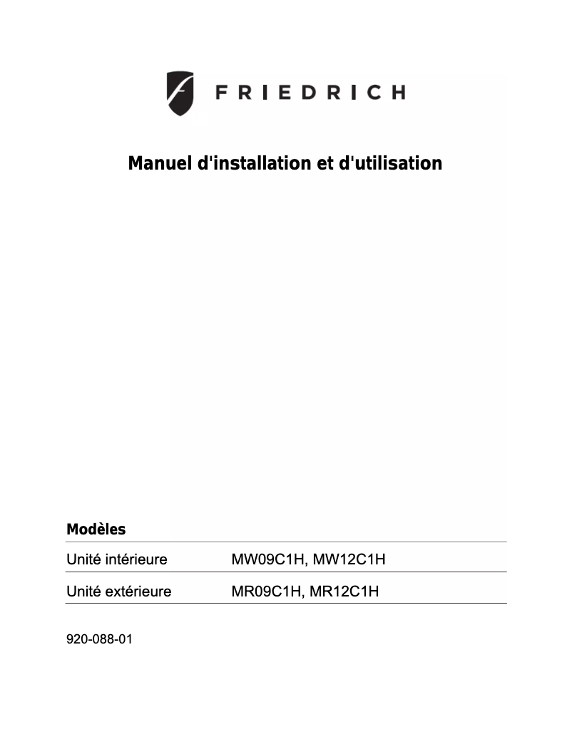 Página 1 del manual Manual de usuario Friedrich MR09C1H