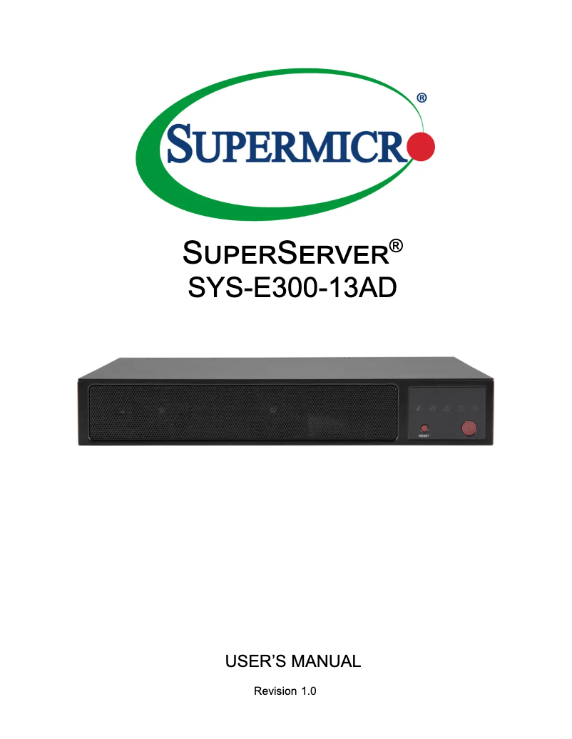 Image de la première page du manuel de l'appareil SuperServer SYS-E300-13AD