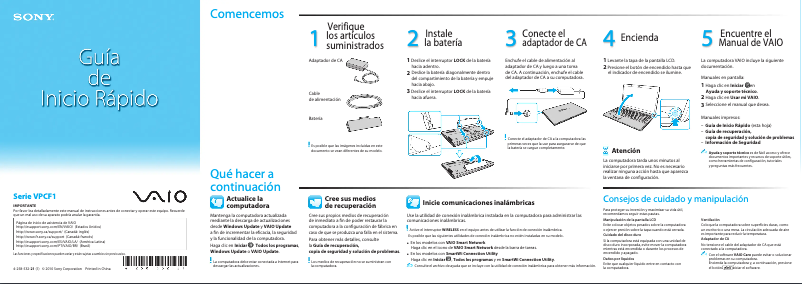 Page n°1 - Guide d'installation Sony Vaio VPCF13AFX