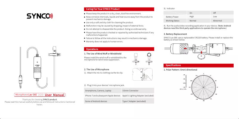 Page 1 de la notice Manuel utilisateur Synco LAV-S6E