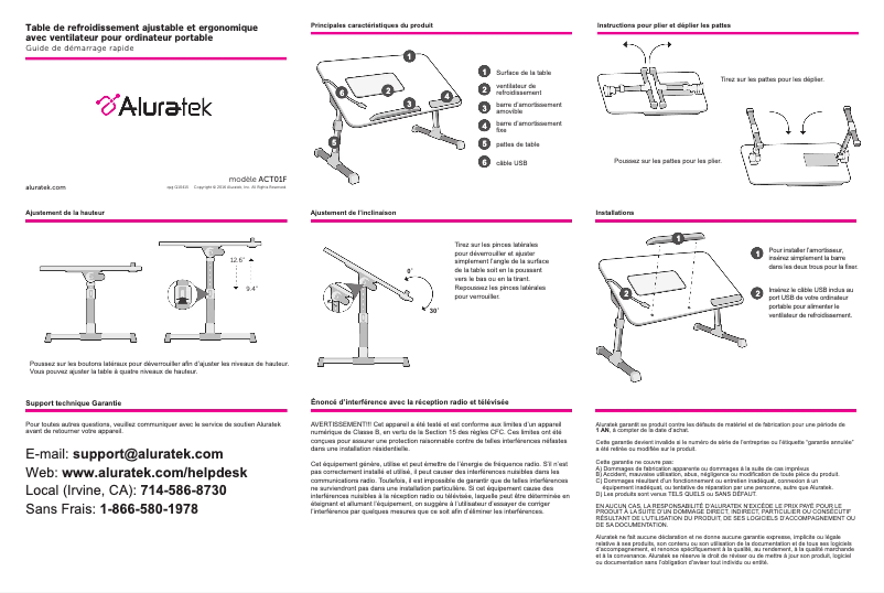 Page 1 de la notice Manuel utilisateur Aluratek ACT01F