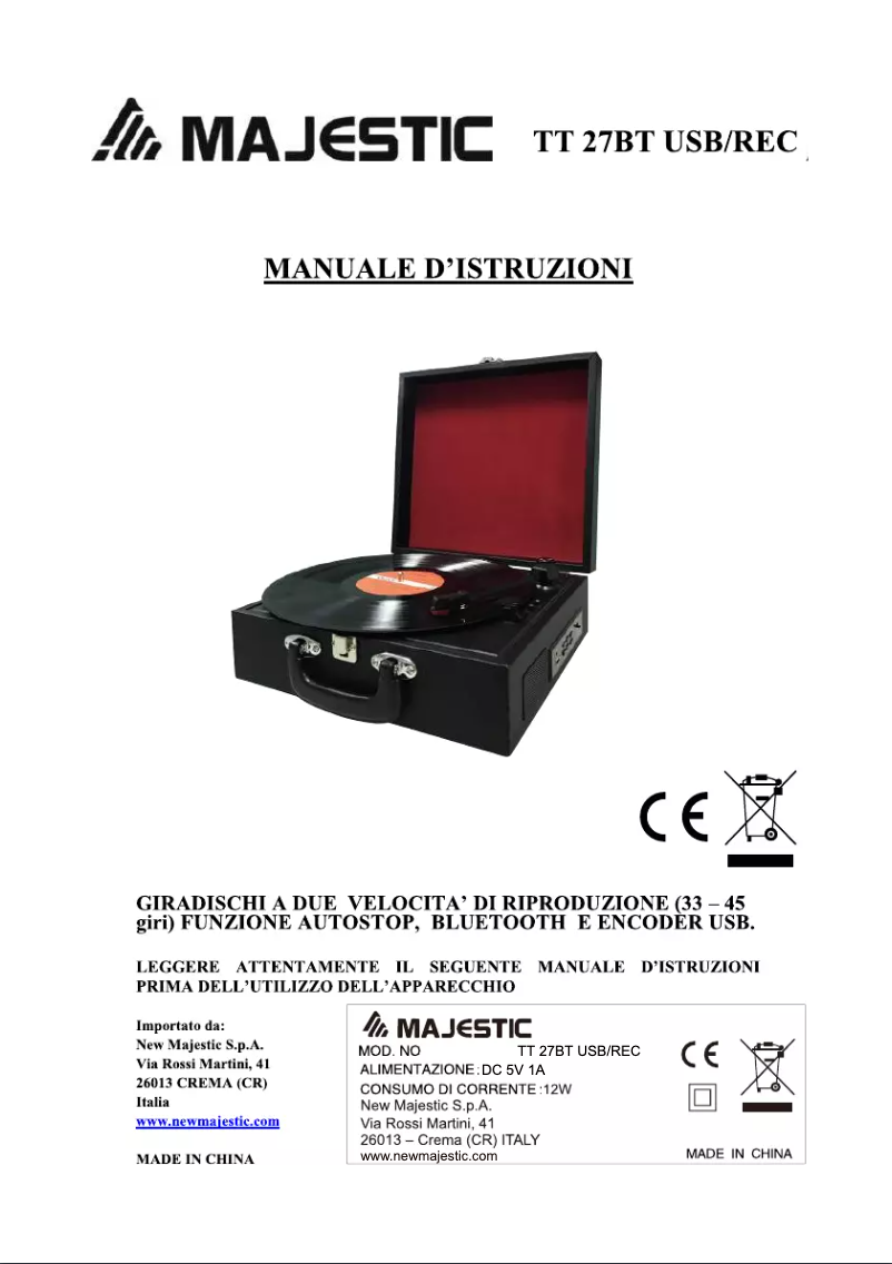 Image de la première page du manuel de l'appareil TT-27 BT USB REC