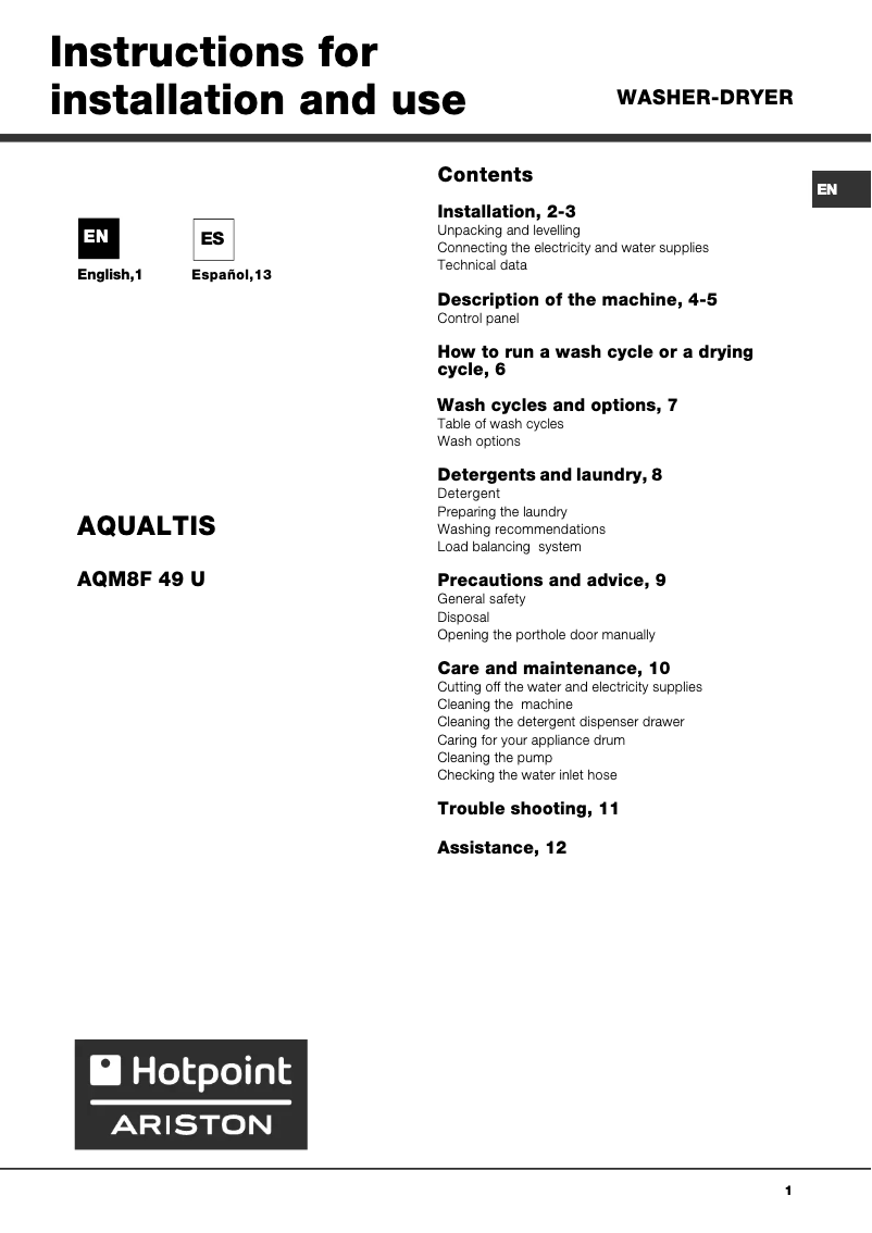 Image de la première page du manuel de l'appareil AQM8F49UFR