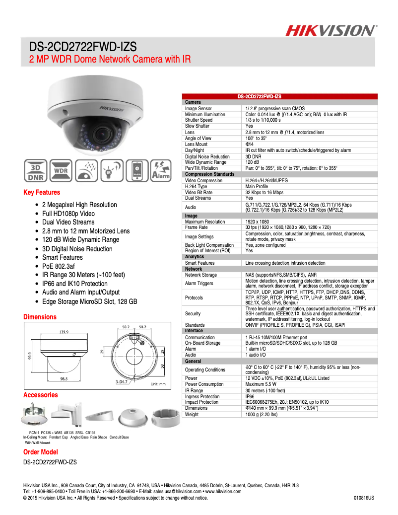 Page 1 de la notice Brochure Hikvision DS-2CD2722FWD-IZS
