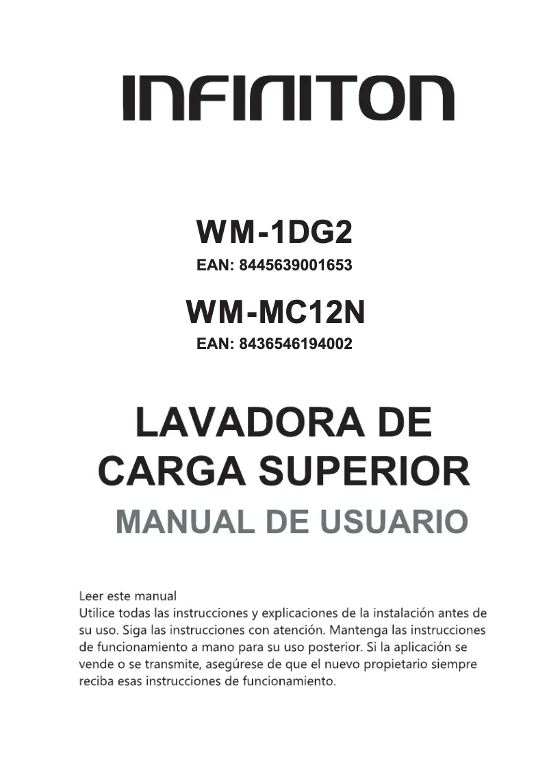 Page n°1 - Manuel utilisateur Infiniton WM-1DG2