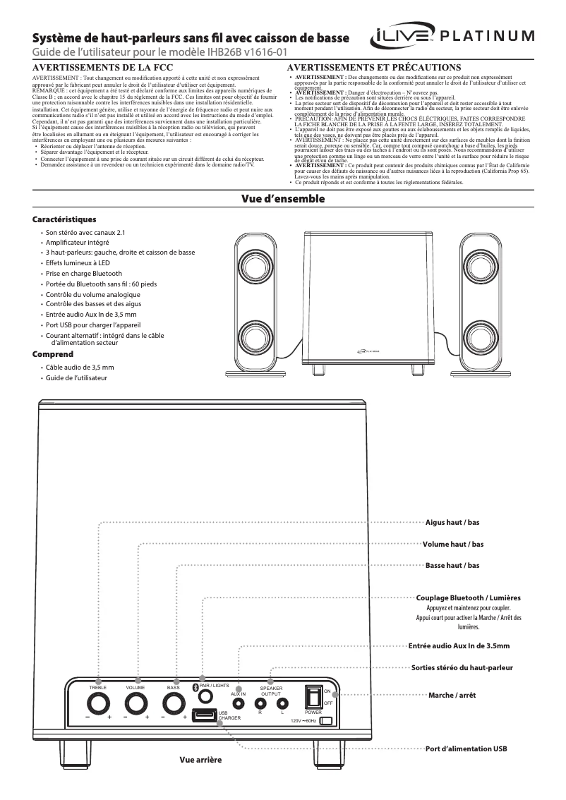 Page n°1 - Manuel utilisateur iLive IHB26B