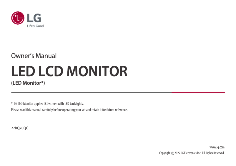 Page n°1 - Manuel utilisateur LG 27BQ70QC
