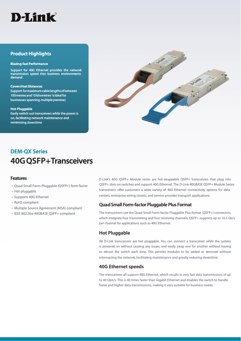 Page 1 de la notice Manuel utilisateur D-Link DEM-QX01Q-SR4